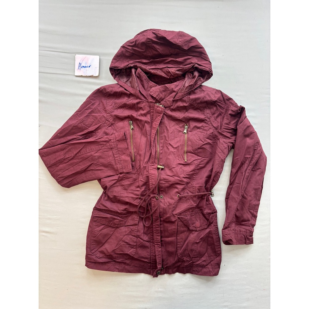 New Look Womens Burgundy Utility Anorak Jacket Hooded Cinched Waist Maroon Large